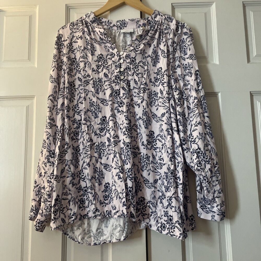 J. Jill White Floral Blouse Women’s Size XL 100% Viscose